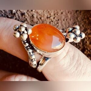 CARNELIAN Unique Gemstone Ring with .925 Sterling Silver, NWOT
